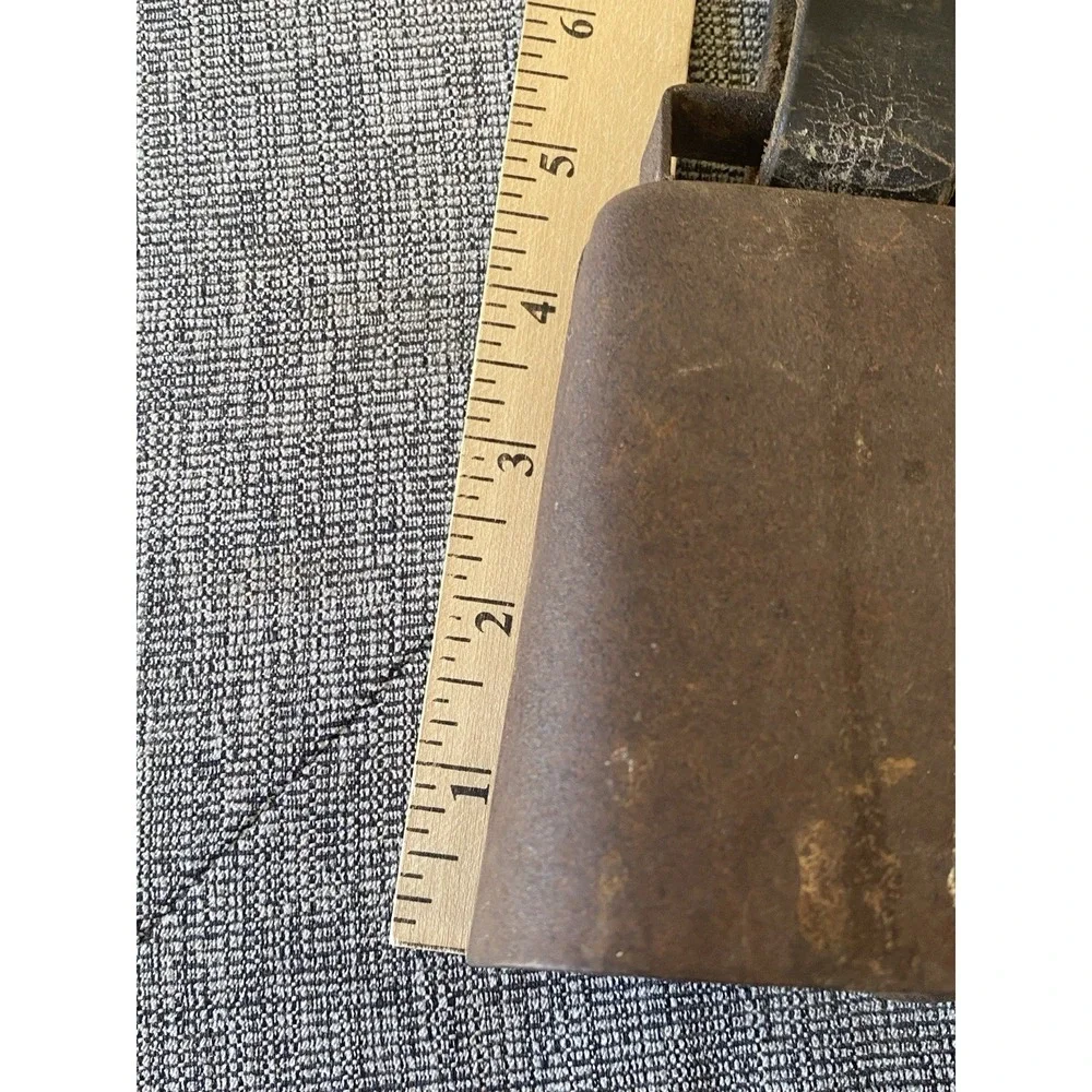 VTG Antique Rustic Metal Cowbell with Heavy Leather Strap & Iron Buckle Country